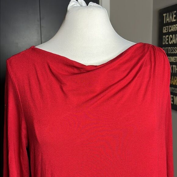 J. JILL Wearever Collection Stretch Rayon Knit Draped Neck Red Sheath Dress - Picture 2 of 7